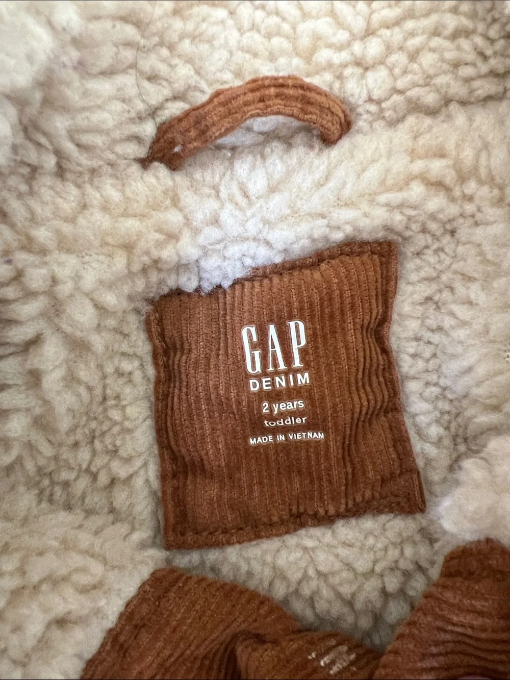 GAP Kids Rust Brown Corduroy Jacket with Cream Sherpa Collar